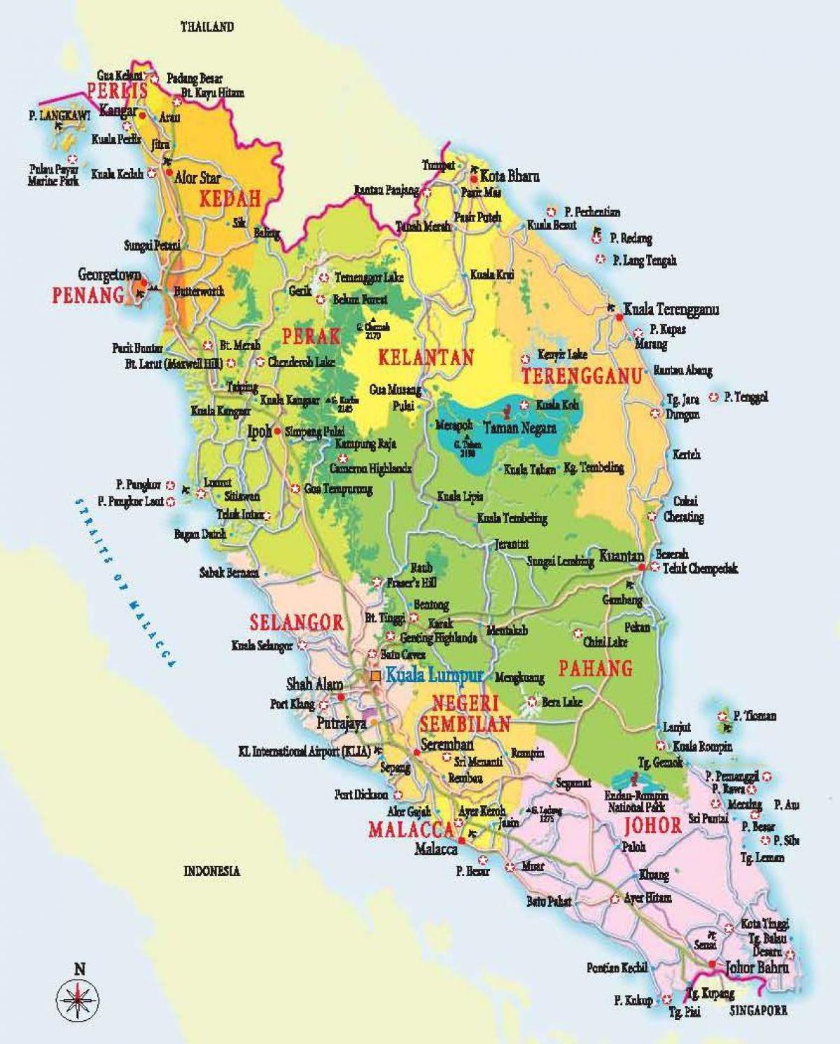 kort over det vestlige malaysia