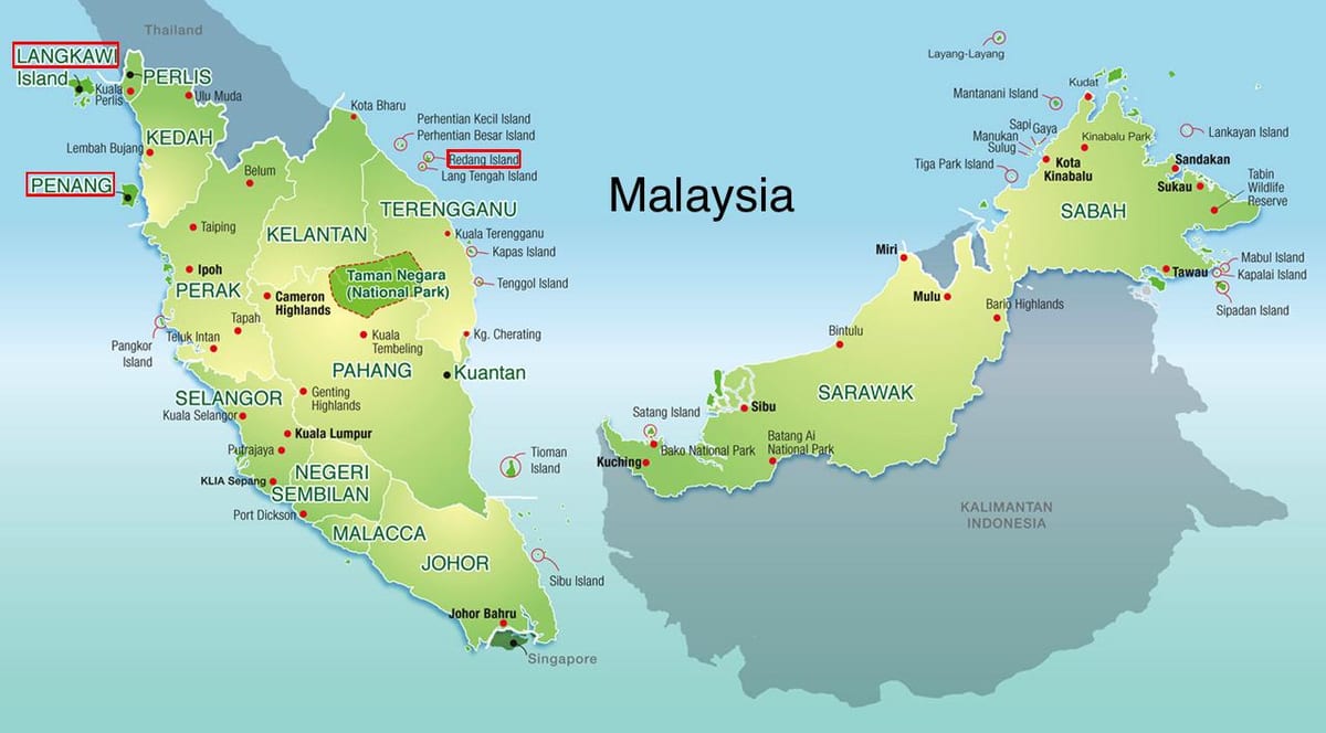 kort over malaysia og øer