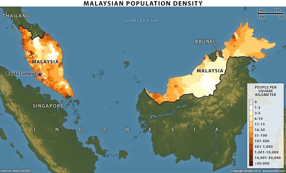 malaysiske befolkningstæthed kort