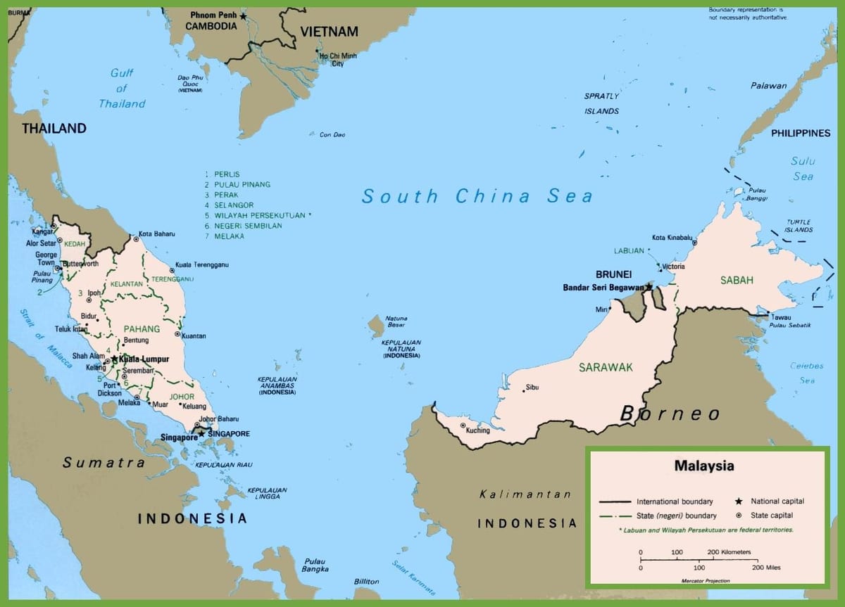kort over malaysia politiske 