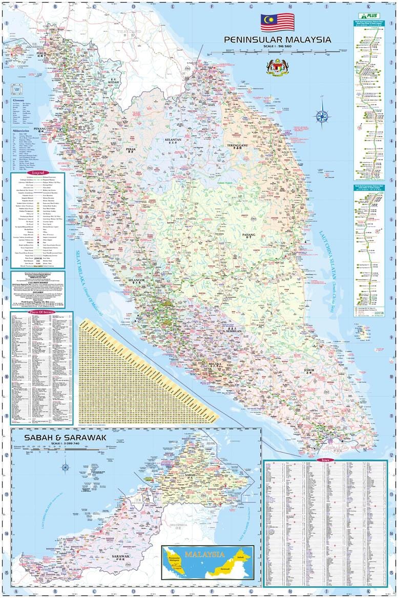 kort over malaysia road map & guide motorvej